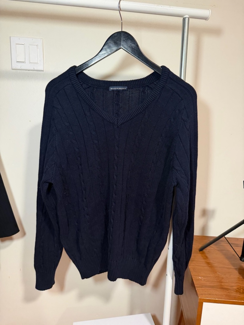 Brandy Melville Navy Cable Knit V-Neck Sweater